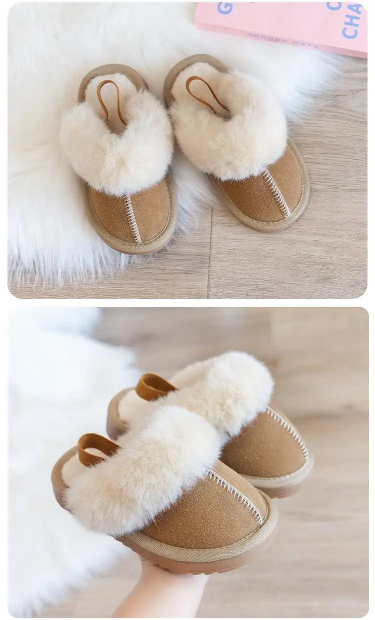 Kids Winter Slippers - Luxury Fur Lined Non-Slip Indoor Boots for Boys & Girls
