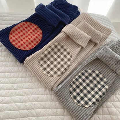 Kids Colorful Plaid Patched Feature Design Cute Warm Long Leggings Suitable Little Baby Trendy and Comfortable Clothing Matching