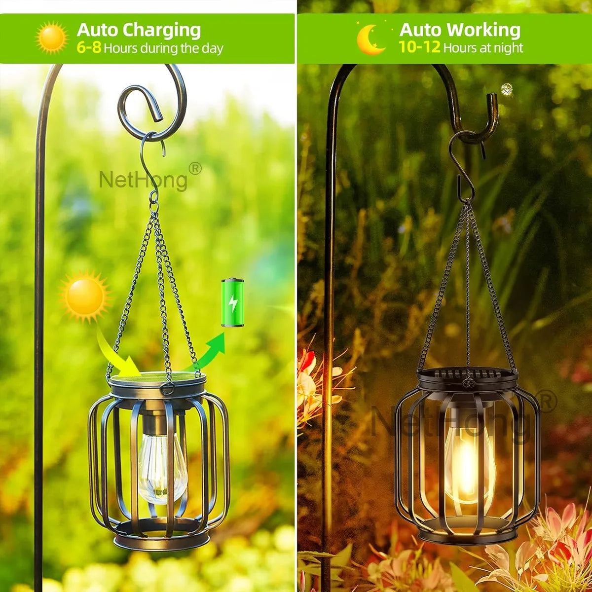 Solar Powered LED Hanging Lanterns Lights Waterproof Outdoor Lawn Lamps~Gardens