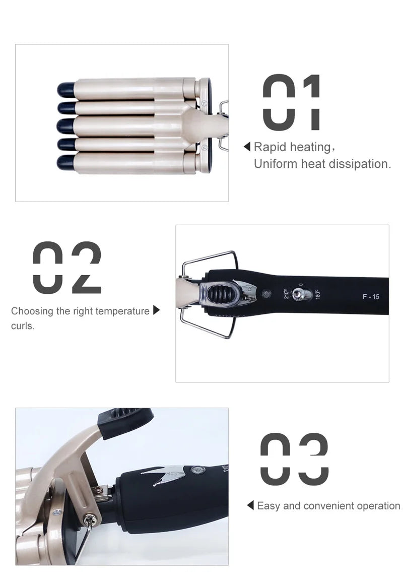 Five Tube Wave Curling Iron Hair Tool Salon And Home Use Ceramic Smart Temperature Control Fast Heating Hair Waver Styling Tools