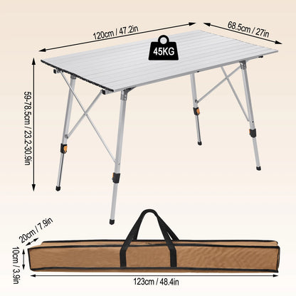 WOLTU Aluminum Folding Travel Camping Table with Carry Bag 120x68.5cm Adjustable Height Outdoor Garden Table for 4-6 People