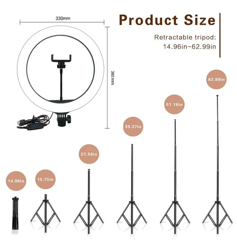 Youtube Shooting Vlog Selfie Circular Photo Ring Light Led Photographic Video Camera Lamp Studio Lighting Phone Holder