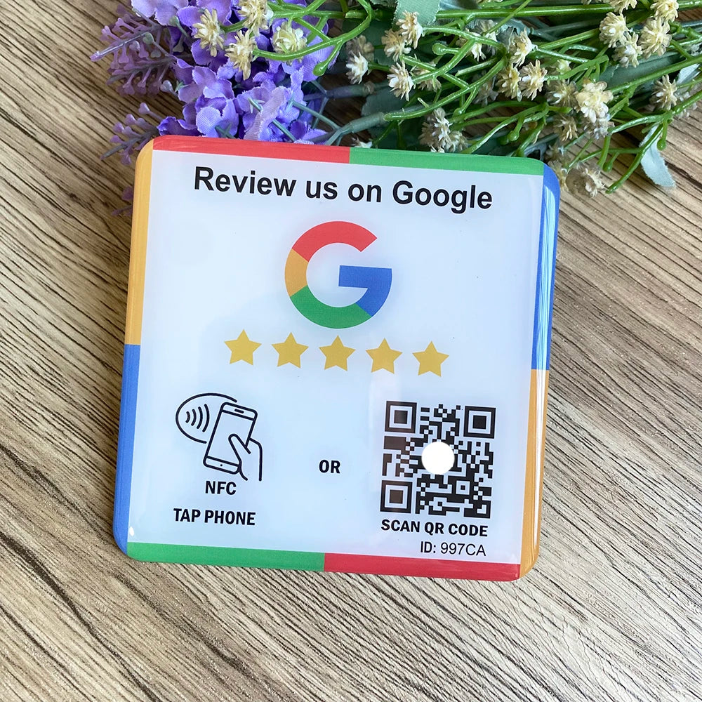 10X10cm QR Code and NFC Tap  Sticky  Instagram Facebook Tripadvisor Trustpilot ReviewGoogle Review Plaque