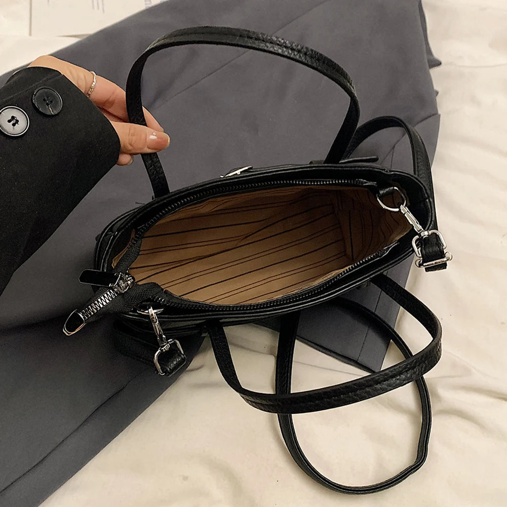 Brand Women's Bag Luxury Designer Handbag PU Buckle Design Top Handle Bag Large Capacity Stylish Satchel Solid Shoulder Bag 2025