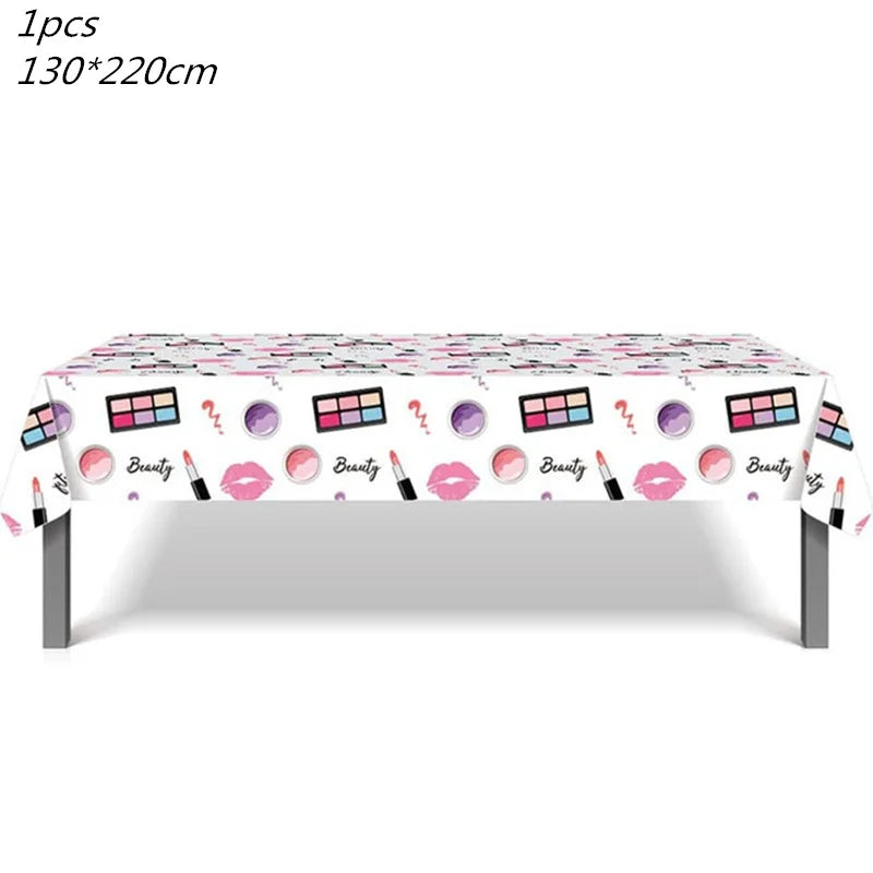 Make Up Theme Birthday Disposable Tableware Paper Plate Cups For Spa Makeup Girl Party Lipstick Red Lips Balloon Valentines Gift