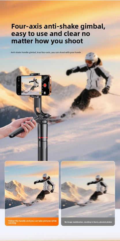 4-Axis Phone Selfie Stick Tripod 360° Anti-Shake 1.85m Extendable - 20m Bluetooth Remote for Vlog Live Streaming Travel