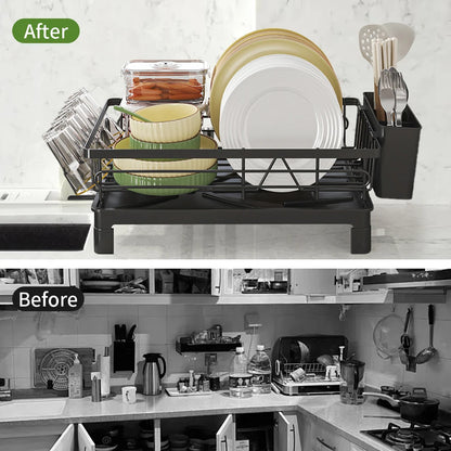 Black Single Layer Dish Rack, Drainer Rack,  Dish Drying Rack，Steel Plate and Bowl Organizer, 50 x 25 x 20 cm