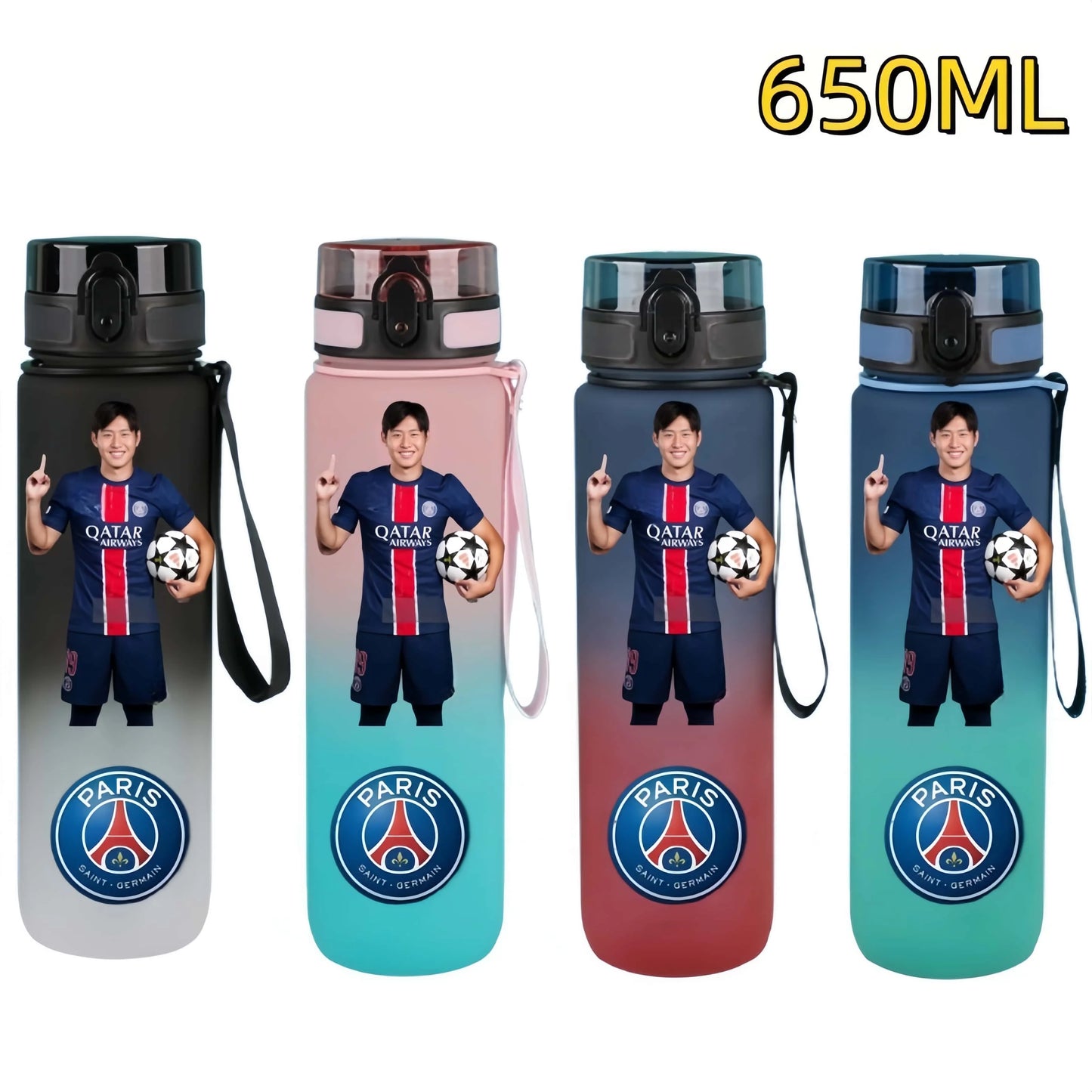 650ml 2025 Champion Team Football Star Water Cup Désiré Doué Portable Large Capacity Sports Fitness Flip Cover Drinking Bottle