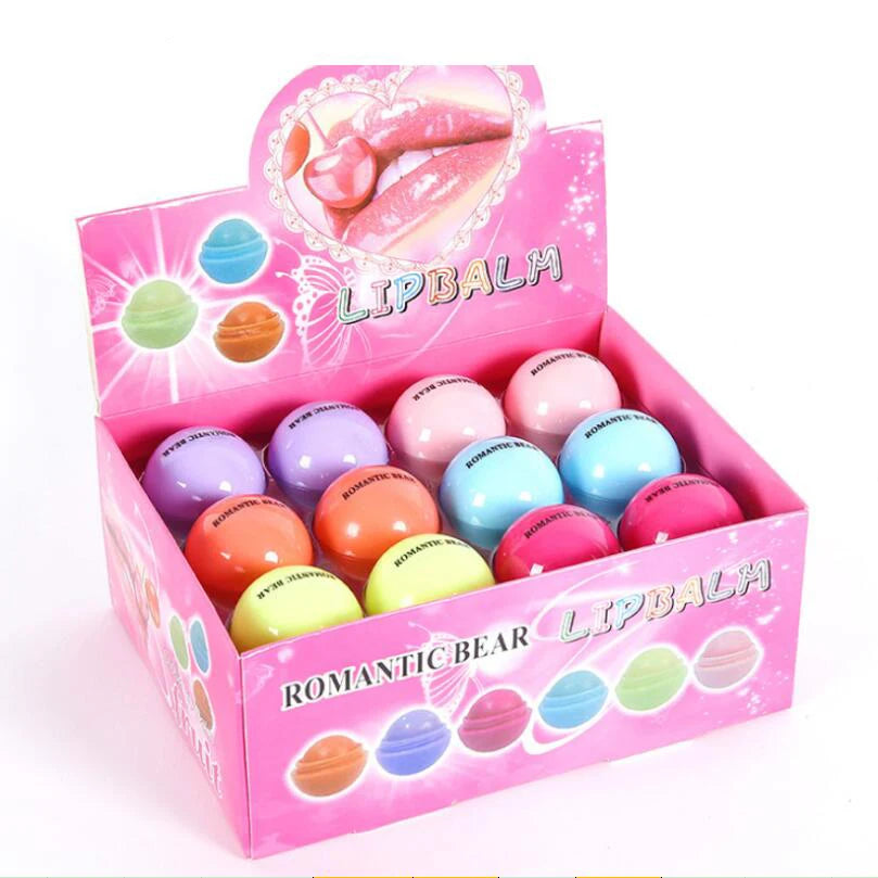 Fruit Flavor Lip Balm Cute Round Ball Pure Natural Plant Kids Baby Girls Lips Balm Moisturizing Romantic Bear