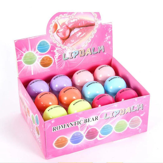 Fruit Flavor Lip Balm Cute Round Ball Pure Natural Plant Kids Baby Girls Lips Balm Moisturizing Romantic Bear
