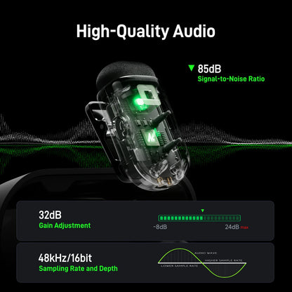 MAONO Wave T1 mini Wireless Lavalier Microphone Mini Lapel Mic for iPhone Android PC AI Noise Cancellation for Video Recording