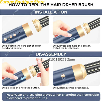 7 In 1 Hair Dryer Brush Brushless High Speed Hair Dryer with Diffuser Ionic Blow Dryer Hot Air Styling Comb Auto Hair Curler