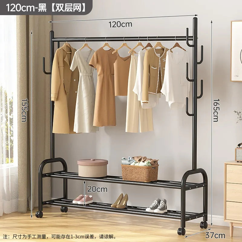 Aesthetic Golden Clothes Rack Metal Balcony Nordic Wheels Clothes Rack Floor Bedroom Burro Ropa Perchero Hallway Furniture