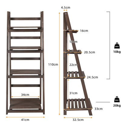 Folding 4 Tier Ladder Shelf, Storage Shelving Unit, Wooden Bookcase, Plant Flower Display Rack, Indoor Rack