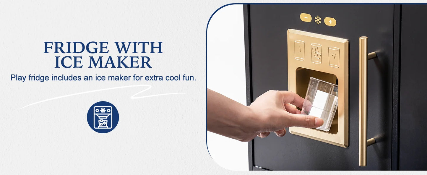 ROBOTIME Wooden Play Kitchen Toy Kitchen Set with Ice Maker and Coffee Machine Realistic Kitchen Set Gift for Toddlers