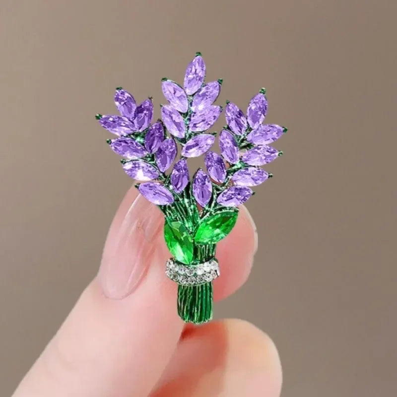 Exquisite Purple Lavender Brooch Women's Brooches Crystal Rhinestone Bouquet Pins Clothing Coat Luxury Jewelry Girl Gift