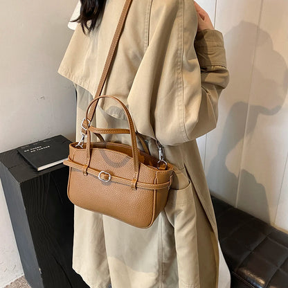 Brand Women's Bag Luxury Designer Handbag PU Buckle Design Top Handle Bag Large Capacity Stylish Satchel Solid Shoulder Bag 2025