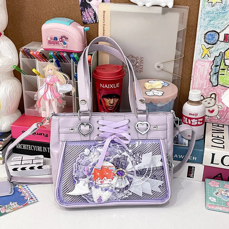 Italife Small Red Ita Bag Crossbody with Ribbon Women Kawaii Clear Cute Shoulder Bag Student Girl Heart Ita Bag with Insert H202