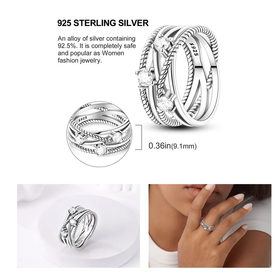 925 Sterling Silver Sparkling Zircon Ring - Classic Stackable Wedding Band for Women