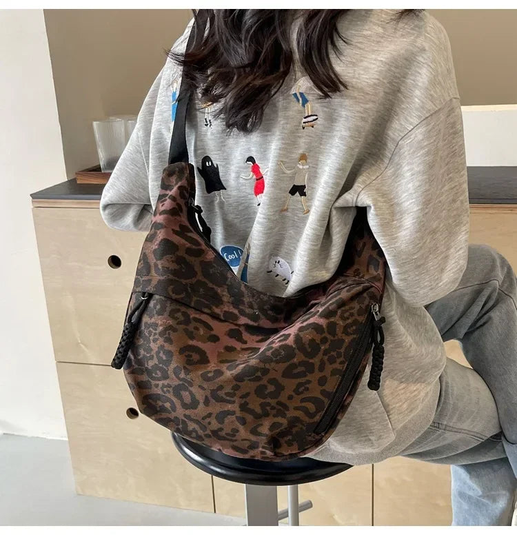 Leopard Print Crossbody Bags for Women Corduroy Casual Shoulder Tote Bags Ladies Sac A Main Femme Designer Luxury Handbags 2024