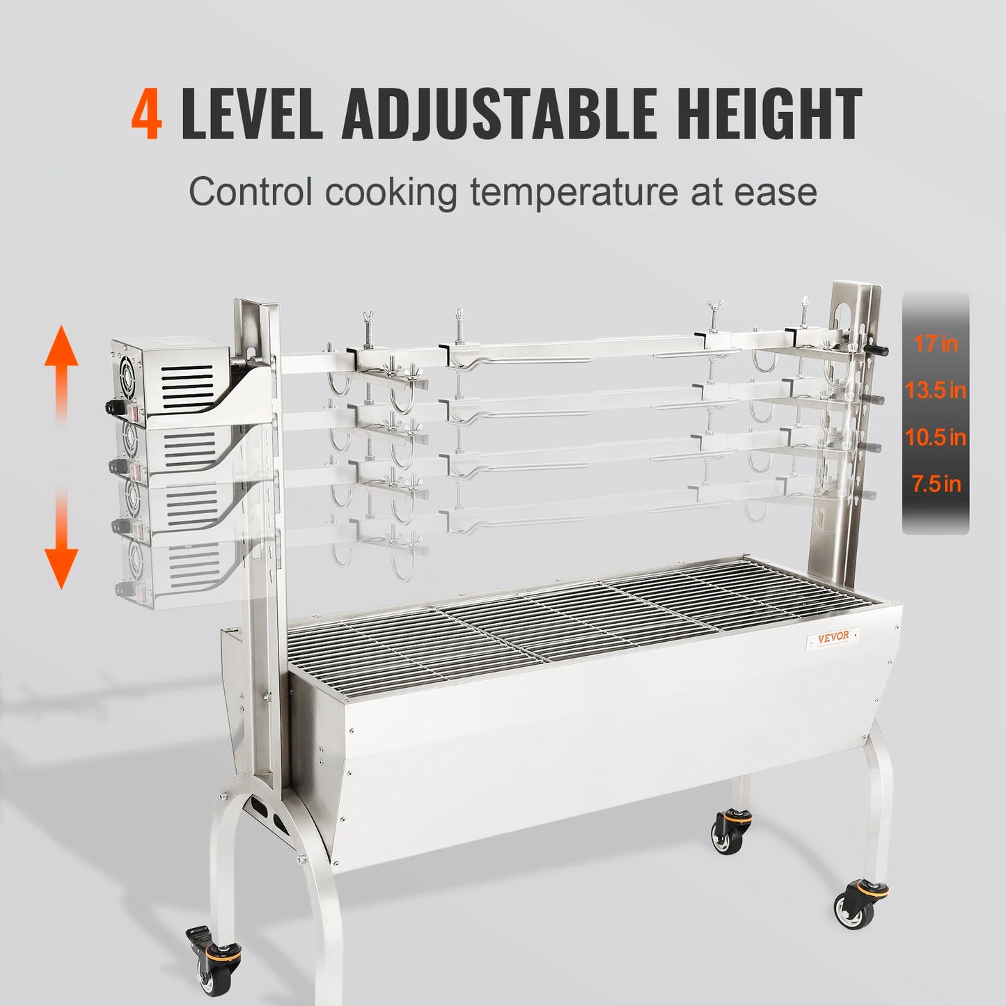 VEVOR Stainless Steel Rotisserie Grill BBQ Whole Pig Lamb Goat Charcoal Spit Grill Electric BBQ Hog Rotisserie Roaster 46 Inch