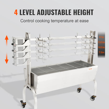 VEVOR Stainless Steel Rotisserie Grill BBQ Whole Pig Lamb Goat Charcoal Spit Grill Electric BBQ Hog Rotisserie Roaster 46 Inch