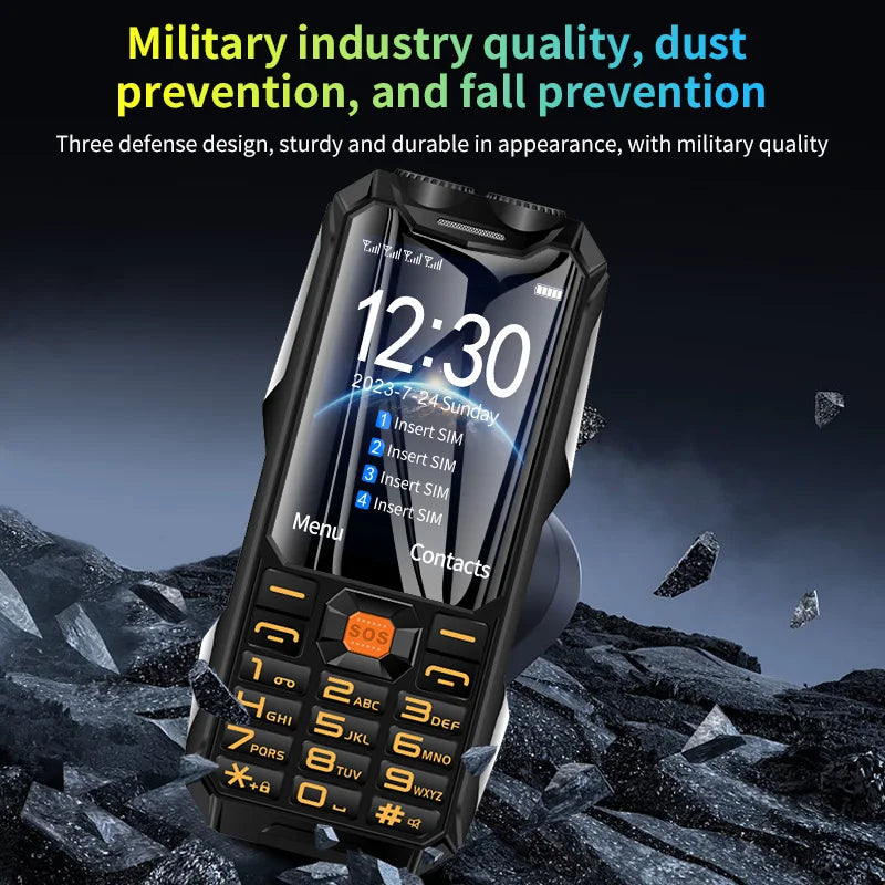 Q9 GSM 2G Network Mobile Phone 4 SIM Cards Rugged Bar Cellphone 3.5Inch HD Display Big Battery Loud Voice For Elderly