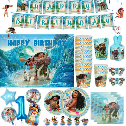 Disney Moana Birthday Decoration Tableware Cup Plate Backdrop Banner Kit Vaiana Moana Theme Happy Party Deco Balloons Supply Set