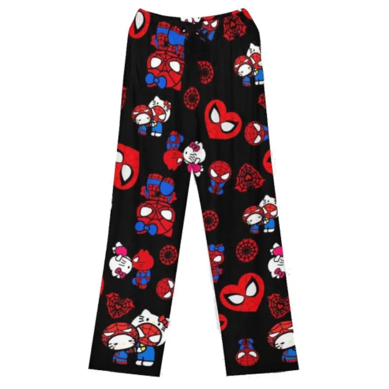 Hello Kitty Spider-Man Anime-Pyjamahose, Y2K-Cartoon-Stil, lockere Hose, Familienkleidung, Partnerhose, Geschenk für Mädchen