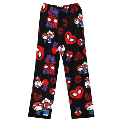 Hello Kitty Spider-Man Anime-Pyjamahose, Y2K-Cartoon-Stil, lockere Hose, Familienkleidung, Partnerhose, Geschenk für Mädchen