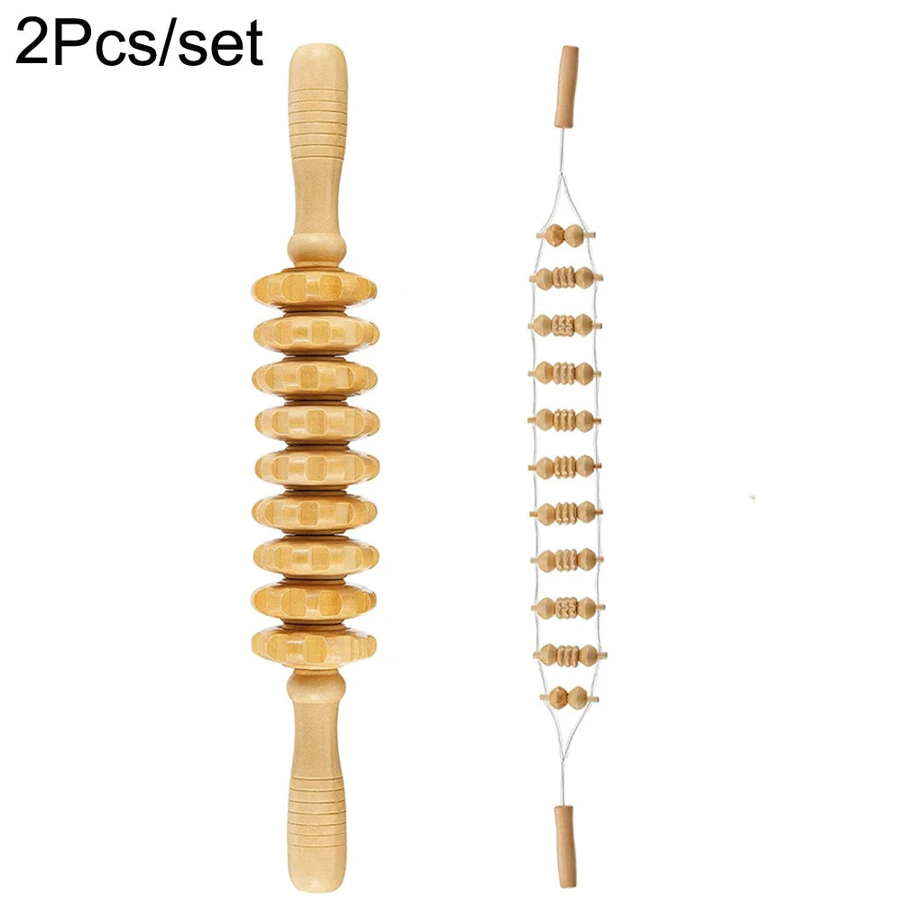 Wooden Back Massage Roller Rope Wood Therapy Massage Tools ,Wooden 9-wheel Massager,Lymphatic Drainage for Leg Back Pain Relief