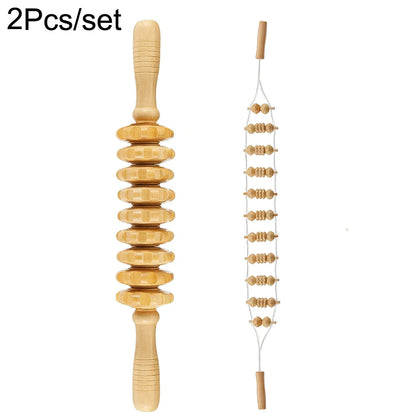 Wooden Back Massage Roller Rope Wood Therapy Massage Tools ,Wooden 9-wheel Massager,Lymphatic Drainage for Leg Back Pain Relief
