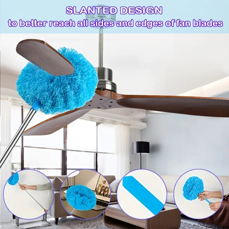 Reusable Microfiber Ceiling Fan Duster Set for Home & RVs - Effortless Cleaning Brush with Dust-Locking Technology