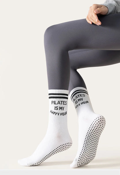 Yoga Socks Women Cotton Stripe Pile Silicone Non-slip Grip Pilates Crew Socks