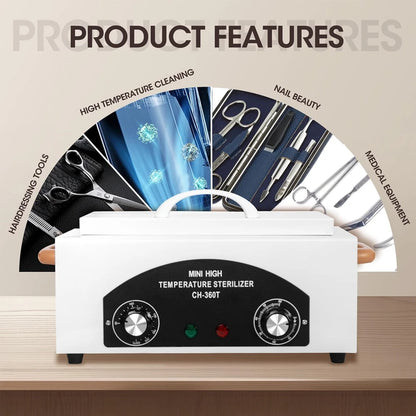 300W Dry Heat Sterilizer with Timer High Temperature Cleaning Box 1.5L for Nail Tools Hair Beauty Metal Tools with Handle