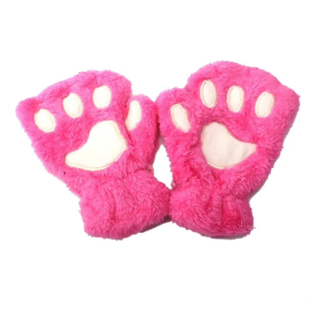 Kids Cat Paw Gloves - Kawaii Half-Finger Mittens for Children