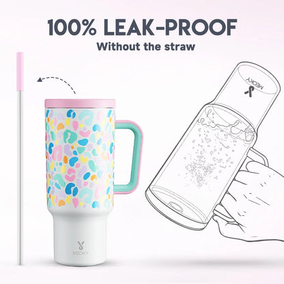 Meoky 40oz Cup Tumbler with Handle Straw Stainless Steel Multi-Prints Coffee Cup Travel Water Bottle Leak-Proof Car Mug Gifts