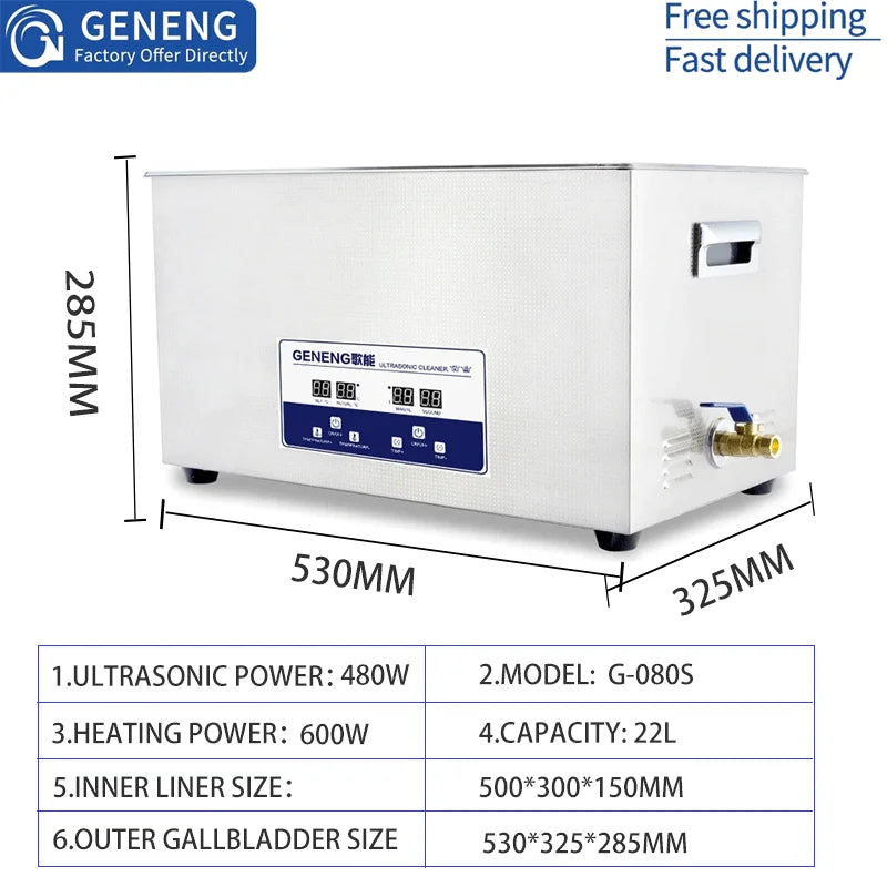 GENENG Ultrasonic Cleaner Ultrasound  Bath Dental Ultra Sonic Cleaning Machine 1.3L/2L/3.2L/6.5L/10L/15L/22L/30L