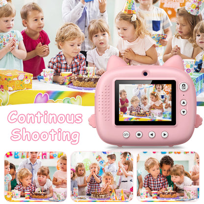 Kids Instant Print Camera 2.4 Inch 1080P Digital Camera Portable Cartoon Video Camera With 32GB Card & 5 Color Pens