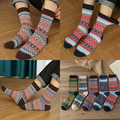 5 Pairs Winter Men's Thicken Sheep's Wool Socks - Warm & Retro | Colorful Fashio
