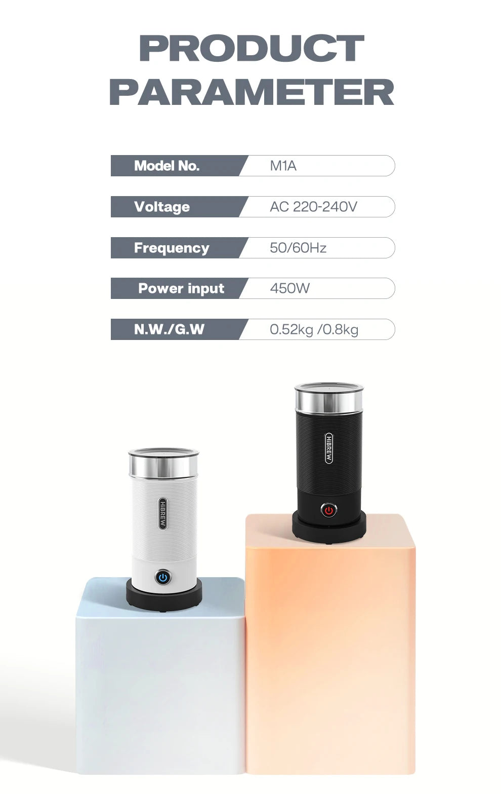 HiBREW Milchaufschäumer, Milchaufschäumer, Schokoladenmischer, Kalt-/Heißmilch, Latte Macchiato, Cappuccino, vollautomatisch, Milchwärmer, Cool Touch M1A