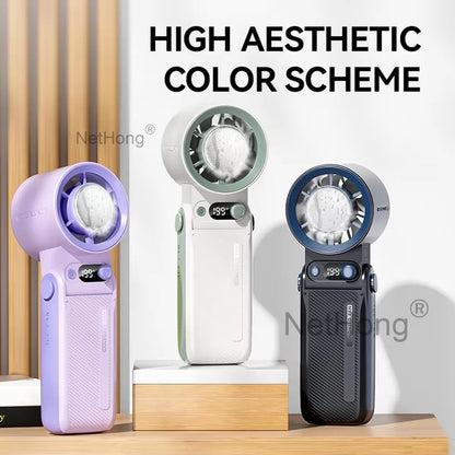 Portable Handheld Digital Turbo Fan 3600mAh Rechargeable 6 Speed Foldable Fan