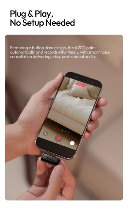 Ulanzi A200 Mini Mic 48kHz/24bit 75dB for Smartphone Camera Livestreaming Street Interview Vlogging Wedding Videography Shots