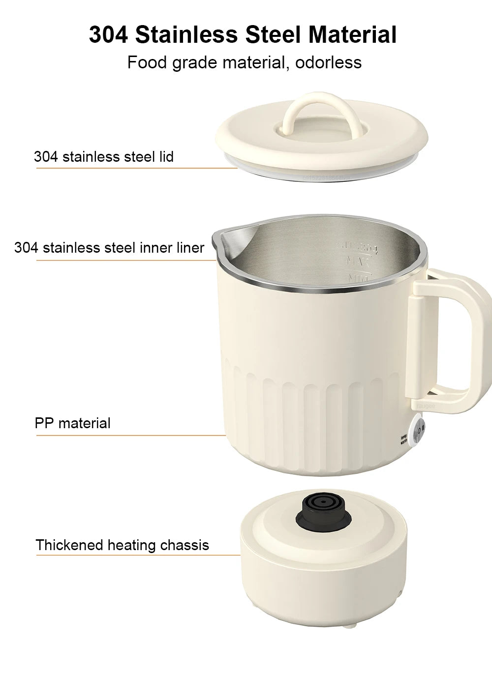Electric Water Kettle Portable Mini Kettle with Steaming Rack 1000ml Large Capacity Stainless Steel Home Kitchen Office Travel