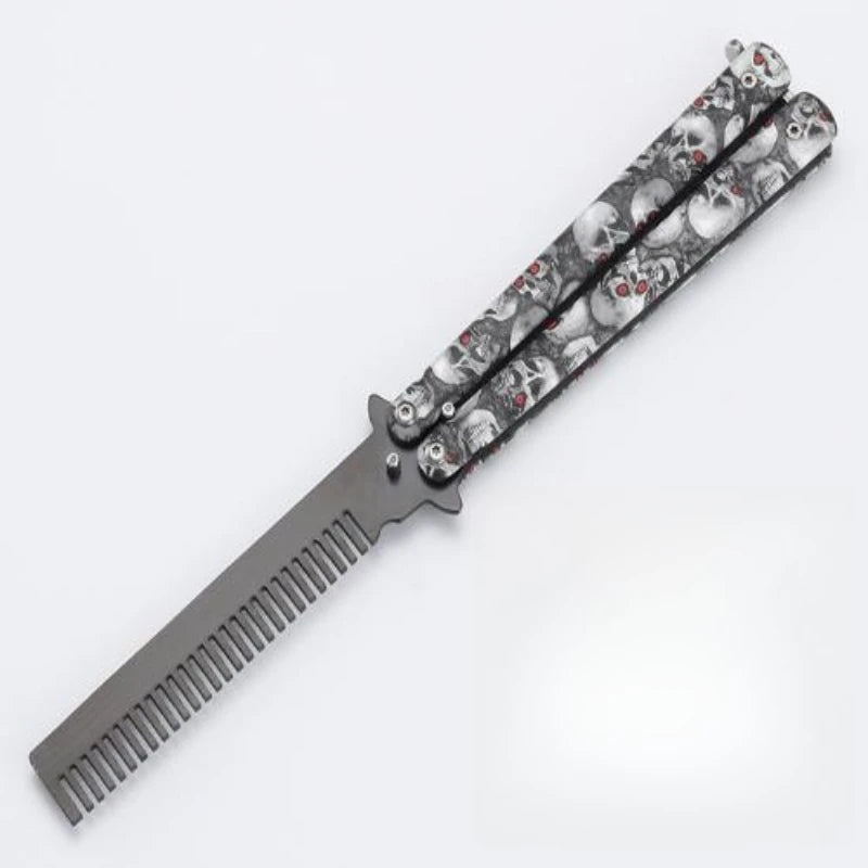 Folding Butterfly Comb for Men Portable Butterfly Training Comb Knife Foldable Trainer Pocket Flail Metal Knife Uncut Blade