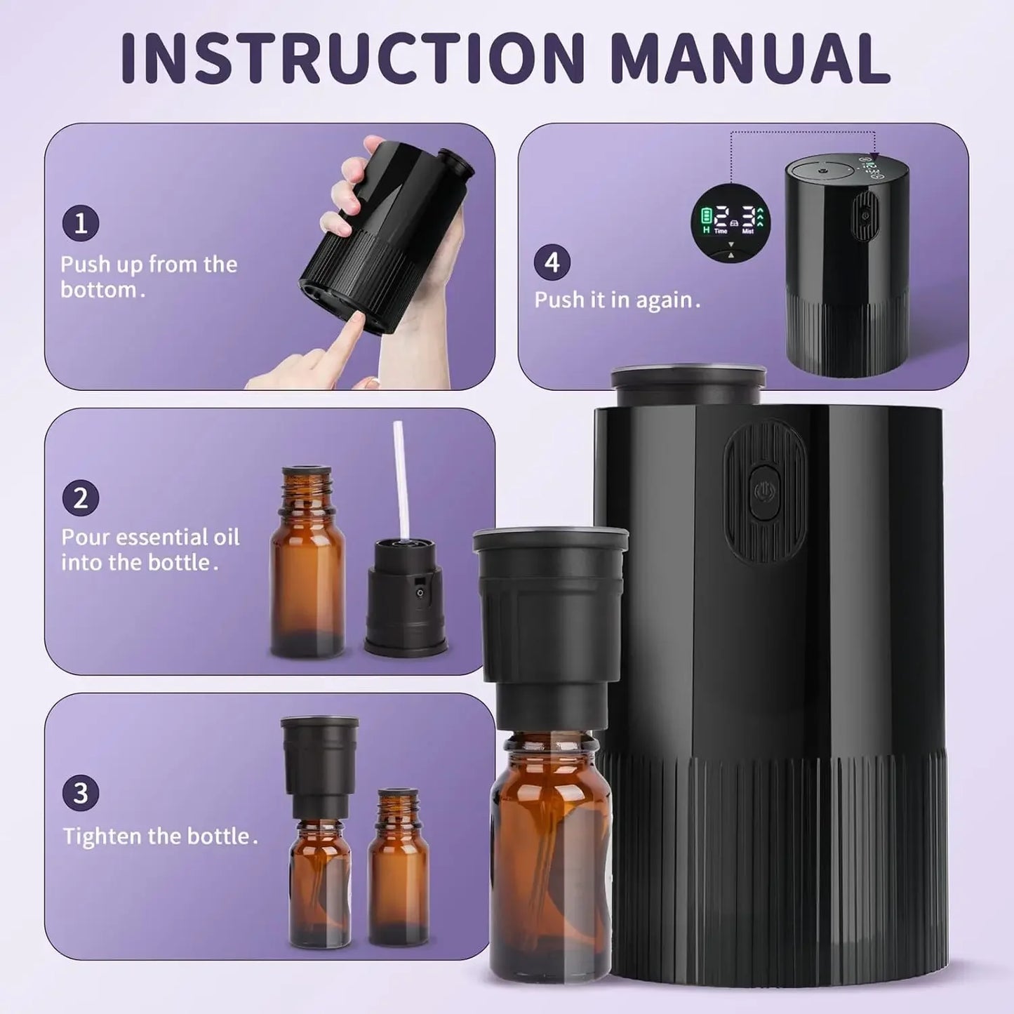 Essential Oil Diffuser Portable Cordless Diffuser Battery Operated for Car Office Home USB Rechargeable Scent Diffusers