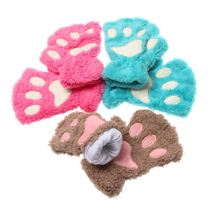 1Pair Winter Fluffy Cat Paw Children Gloves Cute Fingerless Warm Plush Mittens Fashion Warm Lovely Gloves for Girls 9 Colors