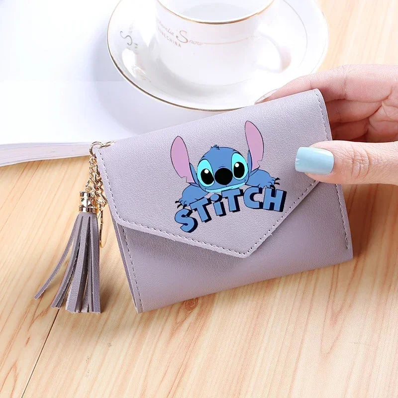 Disney Stitch Women Wallets PU Leather Female Purse Multi-Cards Holder Fashion Cartoon Stich Hasp Gifts Coin Anime Short Wallet