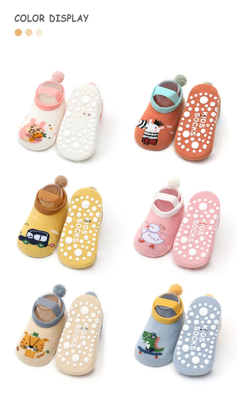 Spring Anti Slip Baby Socks Toddler Kids Floor Socks with Rubber Soles Autumn Newborn Baby Boy Girl Cartoon Cute Ball Warm Socks