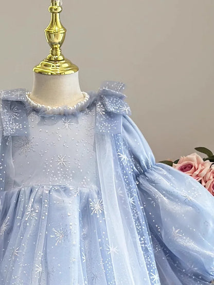 Girl's Elsa Frozen Princess Dress Long Sleeve Gown Elegant Costume for Baby Girl Birthday Party One-piece Dresses 3-9 Years Old
